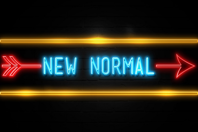 New Normal - fluorescent Neon Sign on brickwall Front view